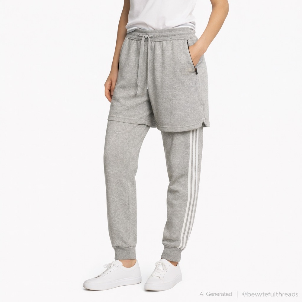 Adidas Layered Joggers Grey Techwear Streetwear Shorts Over Pants